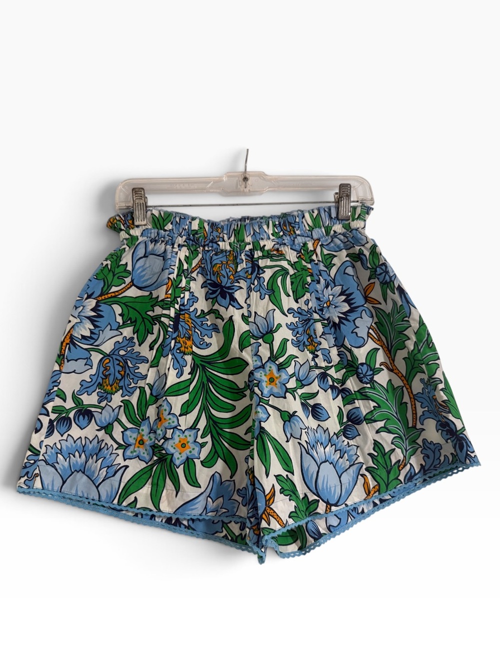 Love the Label Cotton Pleated Pull On Lace Trim Shorts in Blue and Green Size M